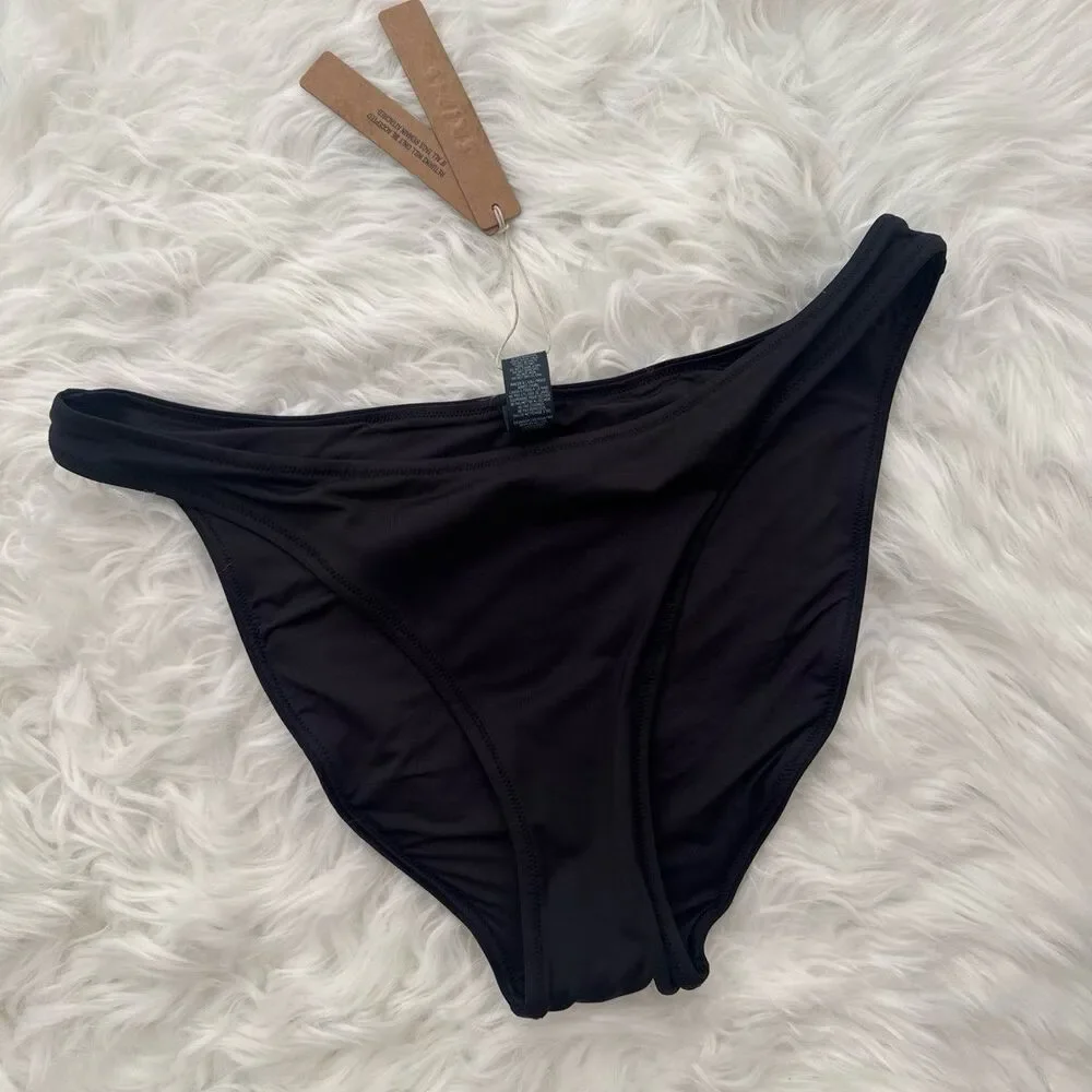 Skims Signature Swim Dipped Mid Coverage Bikini Bottom Onyx Size Medium